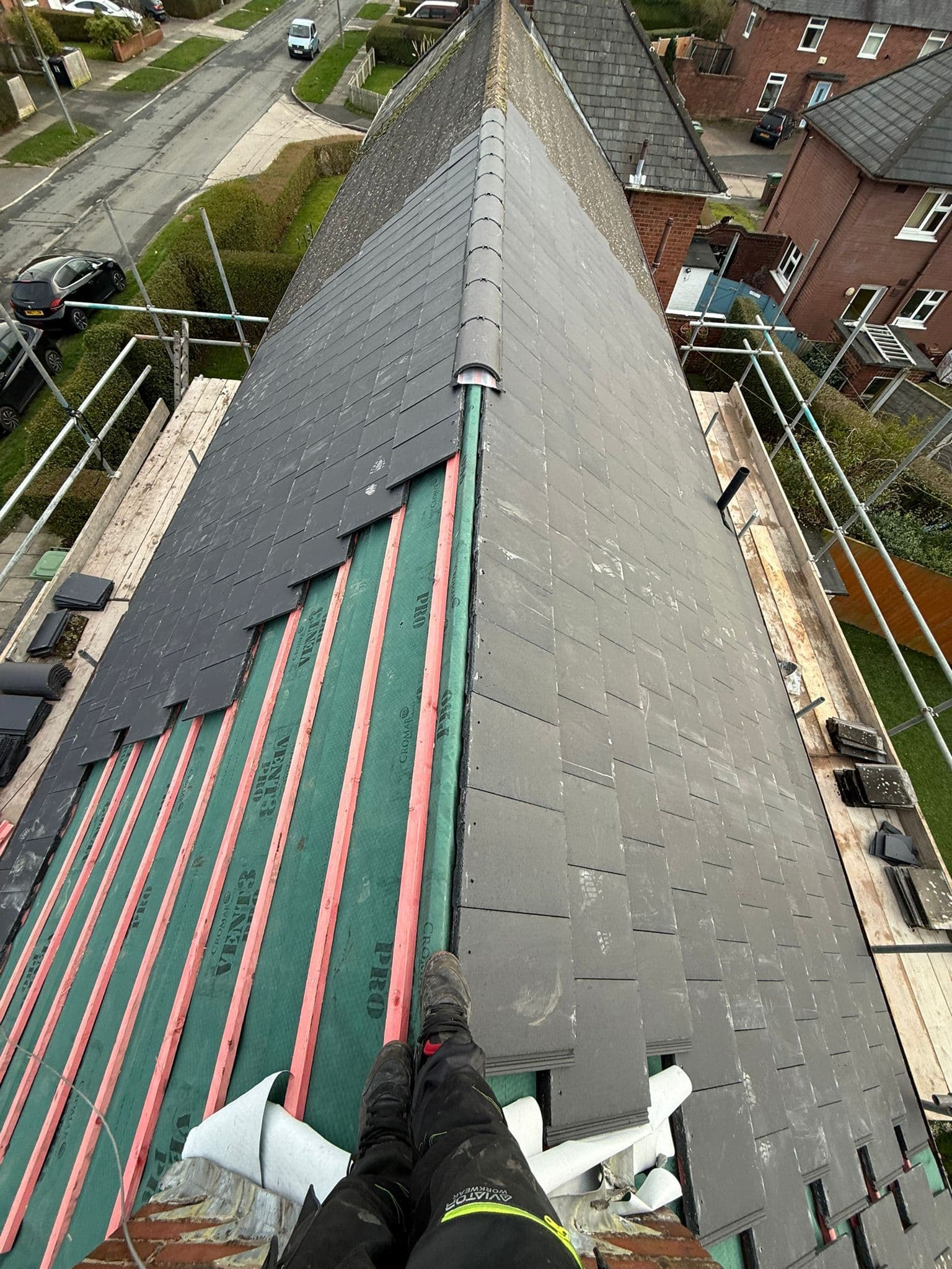 Welsh slate reroof, 1930s semi in Heswall, completed